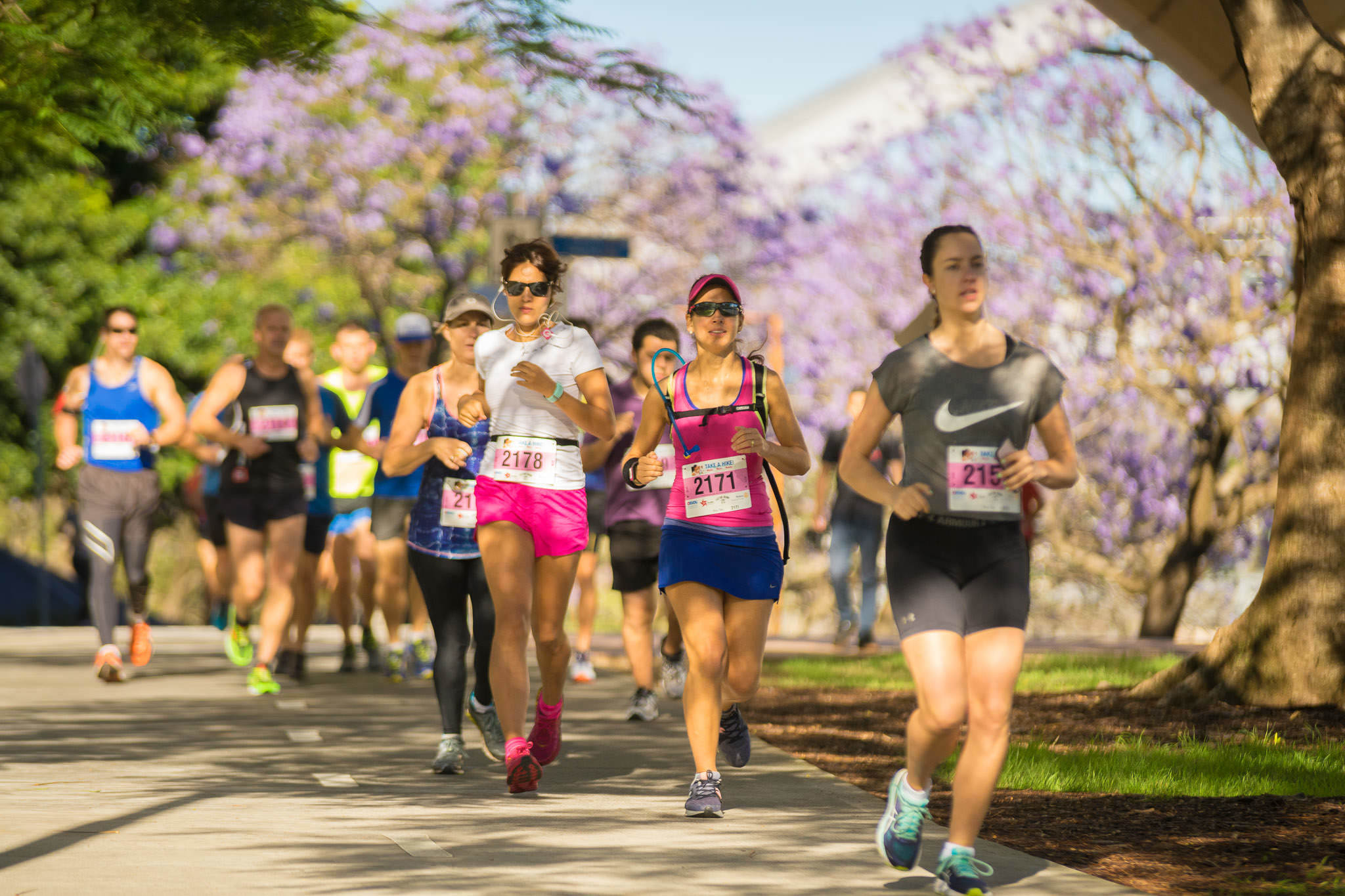 Men and women running along the Brisbane River for Take A HIke